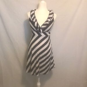 Stripped frilled navy and white dress